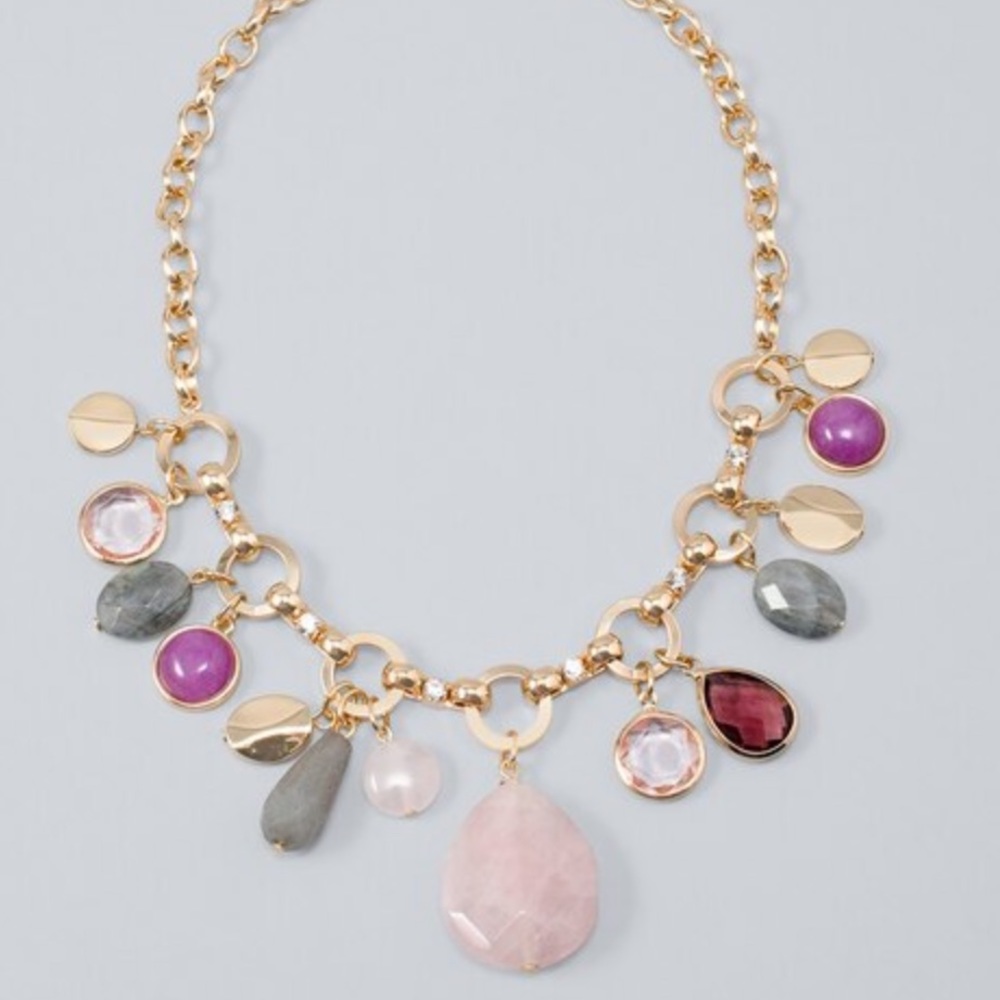 White House Black Market Mixed-Stone Necklace With Rose Quartz & Labradorite